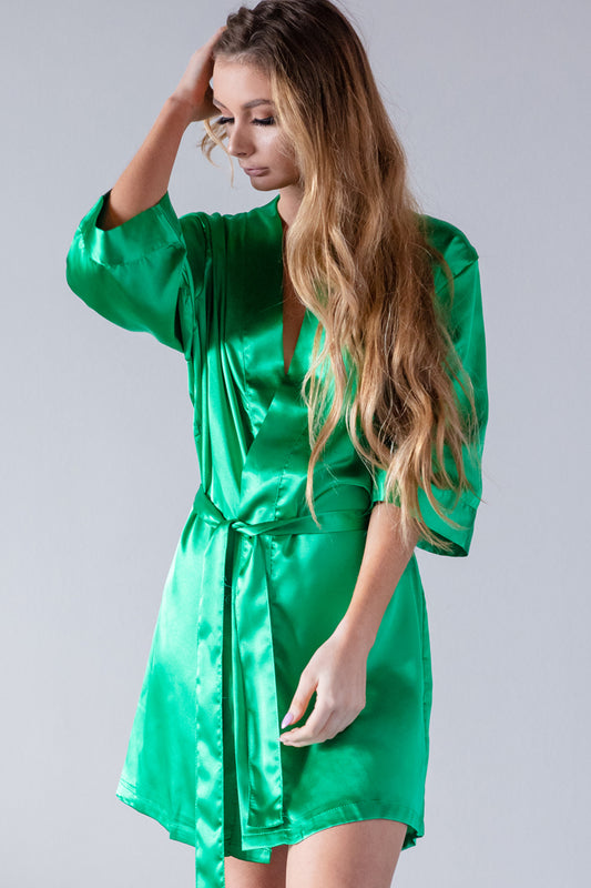 Emerald Satin Kimono Robe