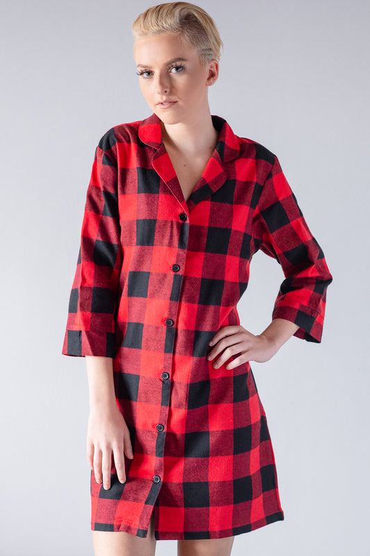 Plaid Flannel Red and Black - Night Shirt