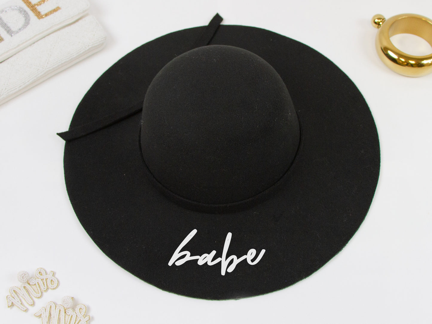 Bride, Babe Black Felt Floppy Wedding Hat