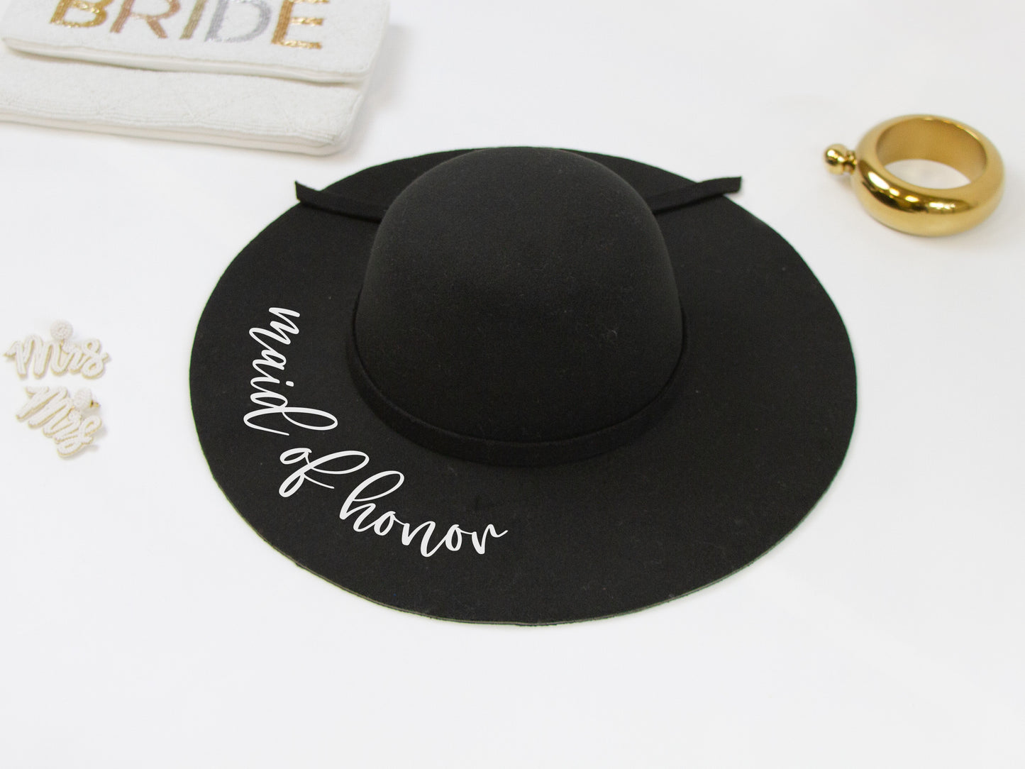 Bridal Party Black Felt Floppy Hat