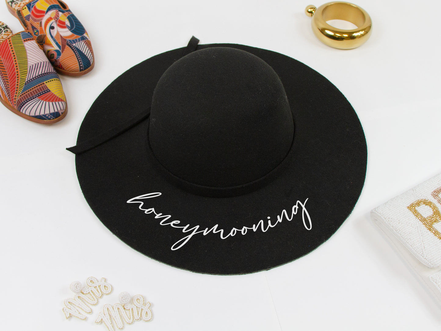 Honeymooning Black Felt Floppy Hat
