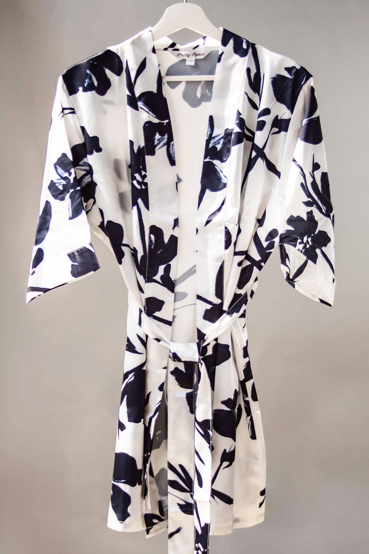 Floral White and Black Robe, Floral Satin Robe, Floral Bridesmaid Robe ...