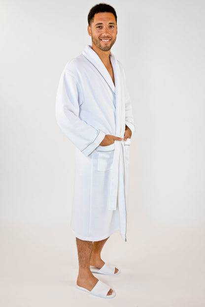 Grid Style Bathrobe White with Grey Piping