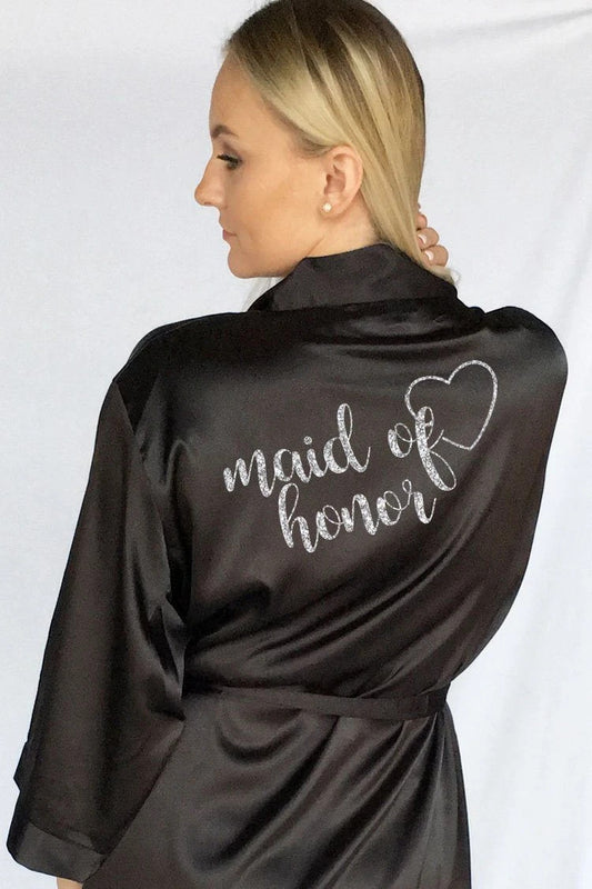 heart style maid of honor bridesmaid robe back view