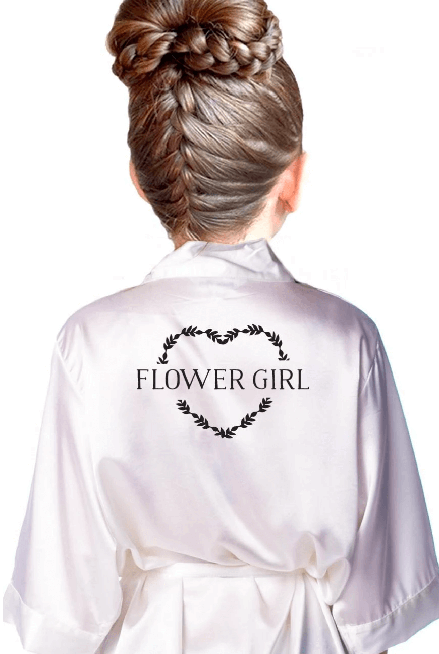 heart wreath style flower girl bridal robe for kids back view