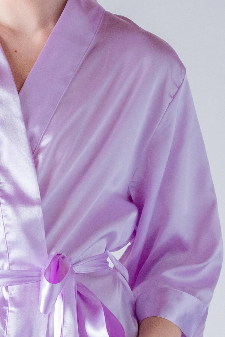 Lavender Satin Kimono Robe