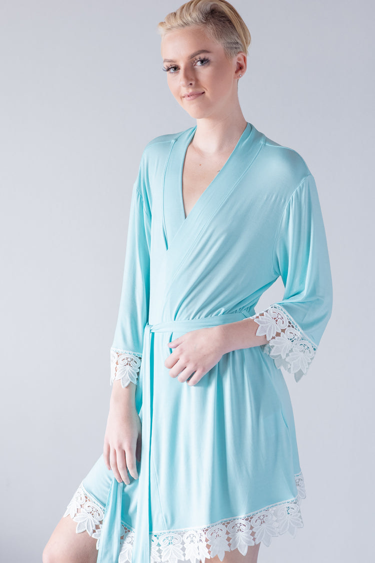 Light Blue Modal Lace Robe - Jersey Robe 50% OFF – PrettyRobes.com