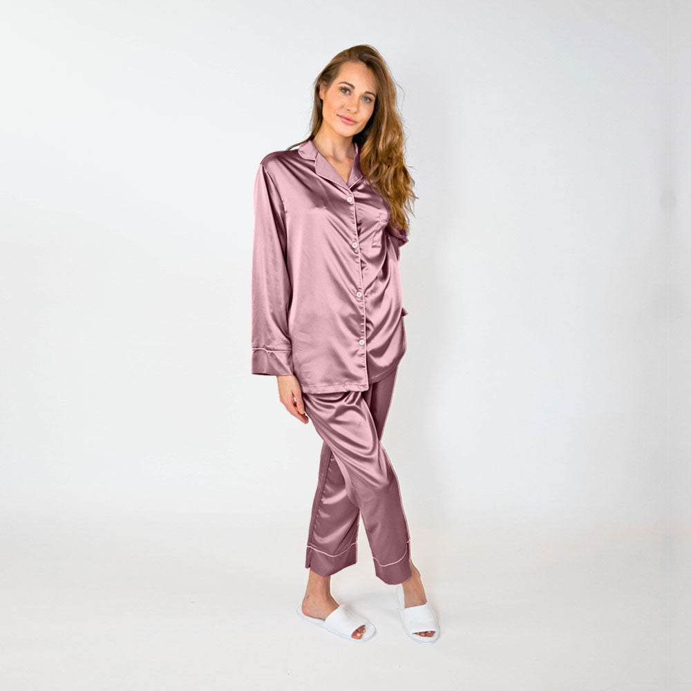 Check Men Satin Faux Silk Sleepwear Nightwear Pajamas Pants Tops