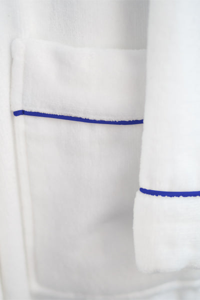 Plush Bath Robe White with Royal Blue Piping
