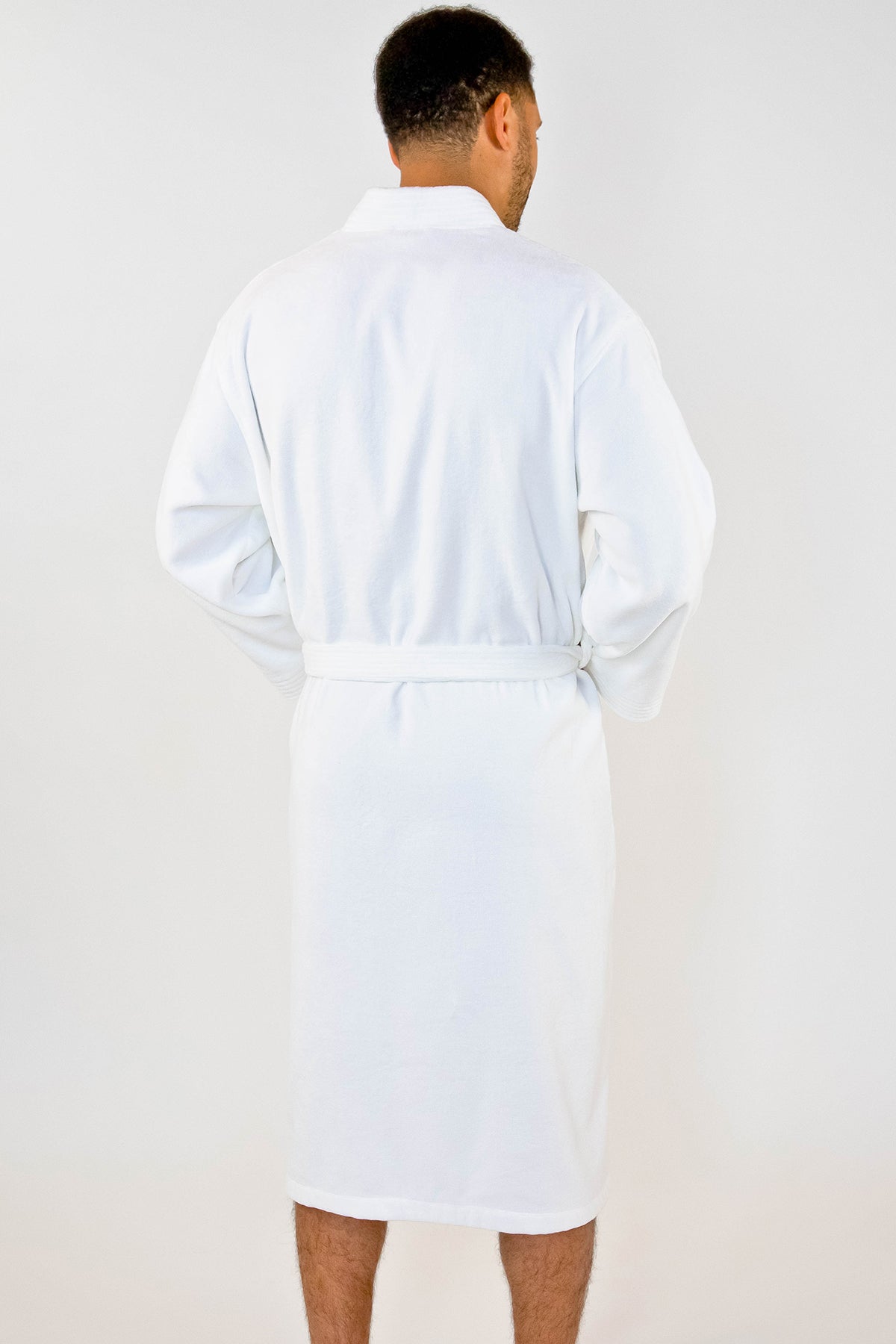 Plush V Neckline Collar Bath Robe White