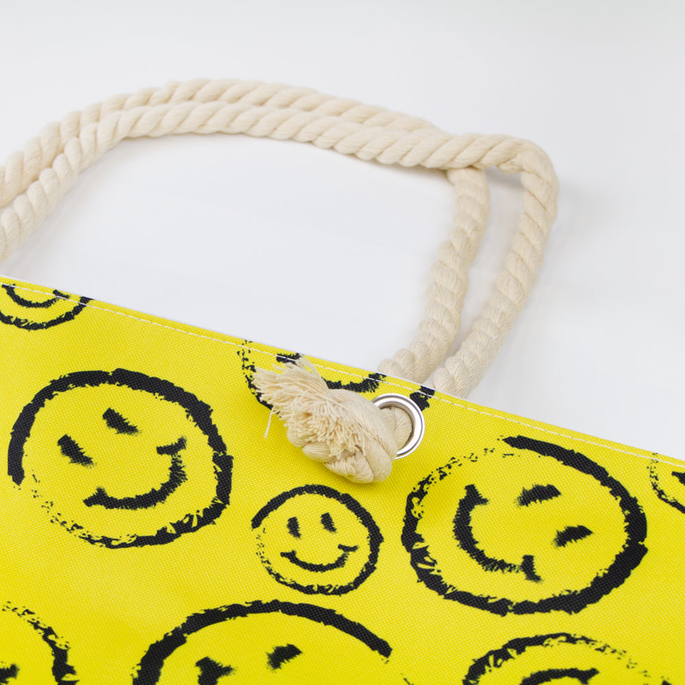 Yellow Smiley Print Tote Bag