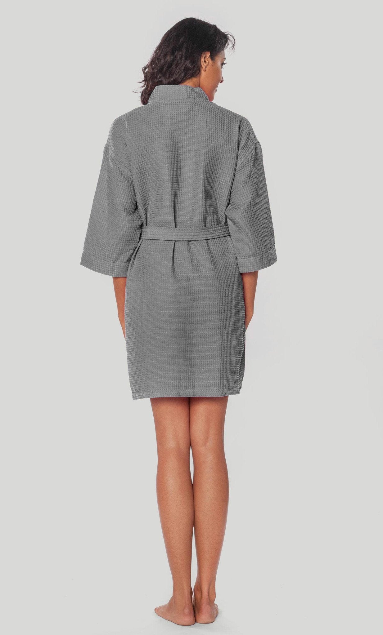 Waffle Kimono Gray Short Robe – PrettyRobes.com