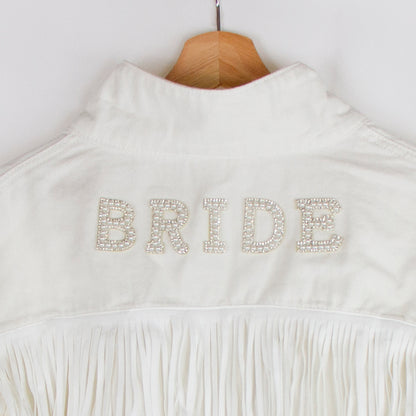 (White Fringe) Bride Patch White Fringe Denim Jacket