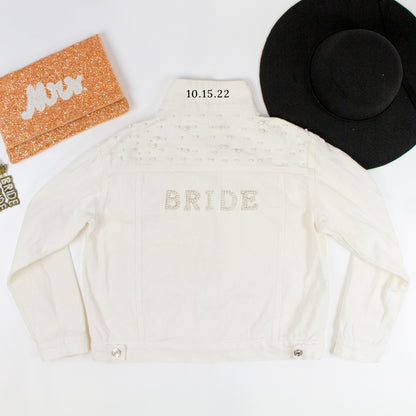 (White Pearl) Bride Patch  Pearl Denim Jacket