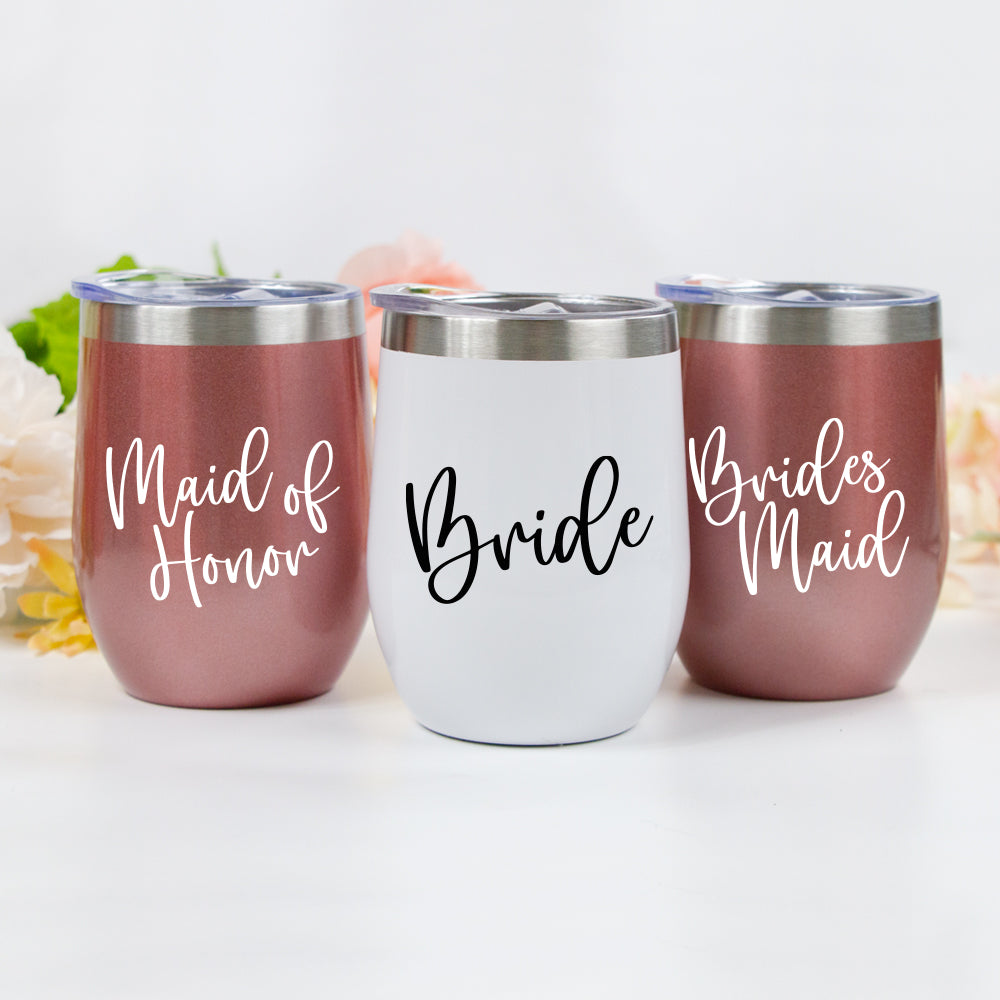 Bride, Maid of Honor, and Bridesmaid Wine Tumblers