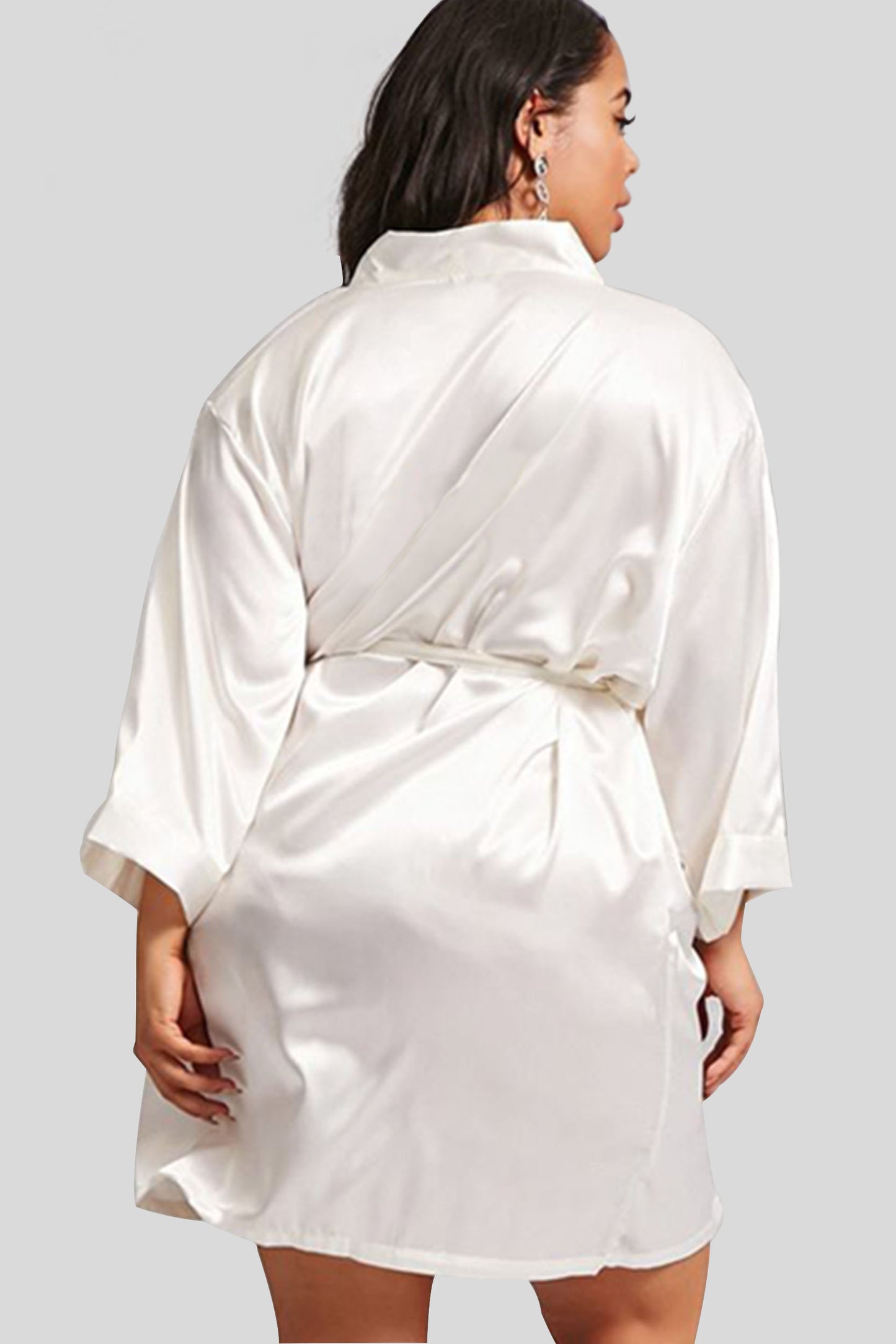 Ivory Satin Kimono Robe Plus Size Back View - Bridal & Bridesmaid Robes Wedding Gift - Bridal Gift - Bridesmaid Gift - Kimono Robe - Satin Robe - Kimono Satin Robe - PrettyRobes