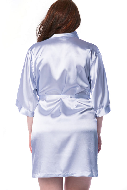Silver Satin Kimono Robe