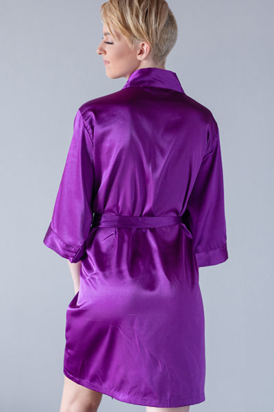 Egg Plant Satin Kimono Robe Back View - Purple Bridal Robe - Bridal Robe - Bridesmaid Robe - Purple Robe - PrettyRobes