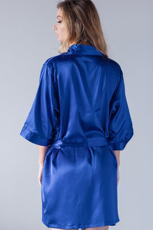 Royal Blue Satin Kimono Rob