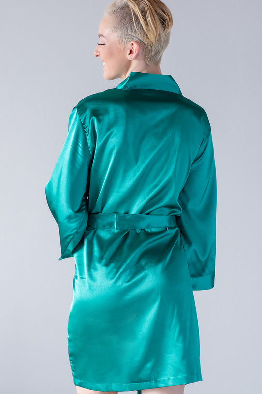 Teal Satin Kimono Robe