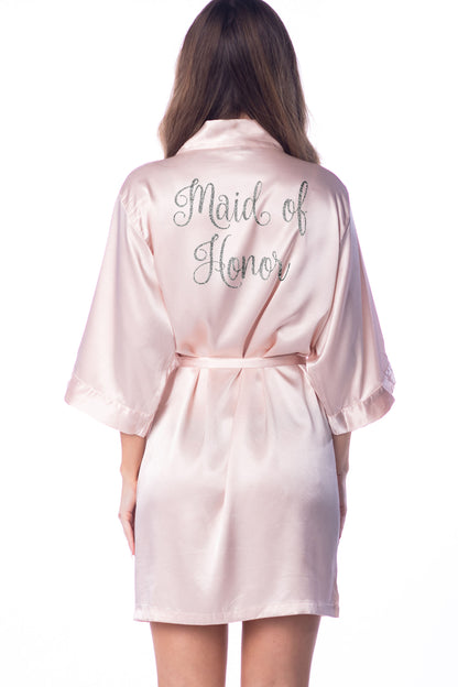 L/XL "Maid of Honor" Blush Satin Robe - Nouradilla in Silver Glitter (Clearance Item)