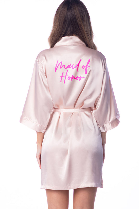 S/M "Maid of Honor" Blush Satin Lace Robe - Osulent Signature in Pink (Clearance Item)