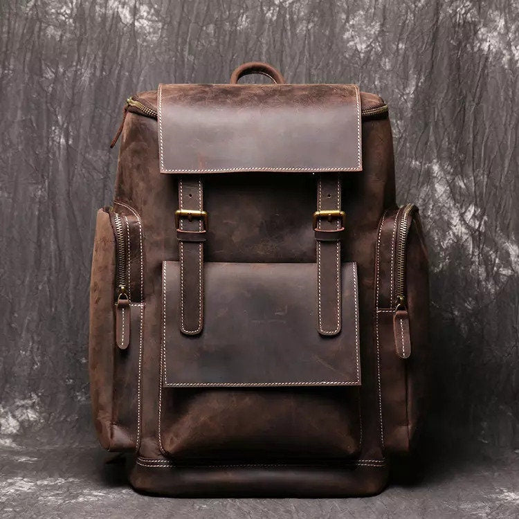Engraved Leather Backpack