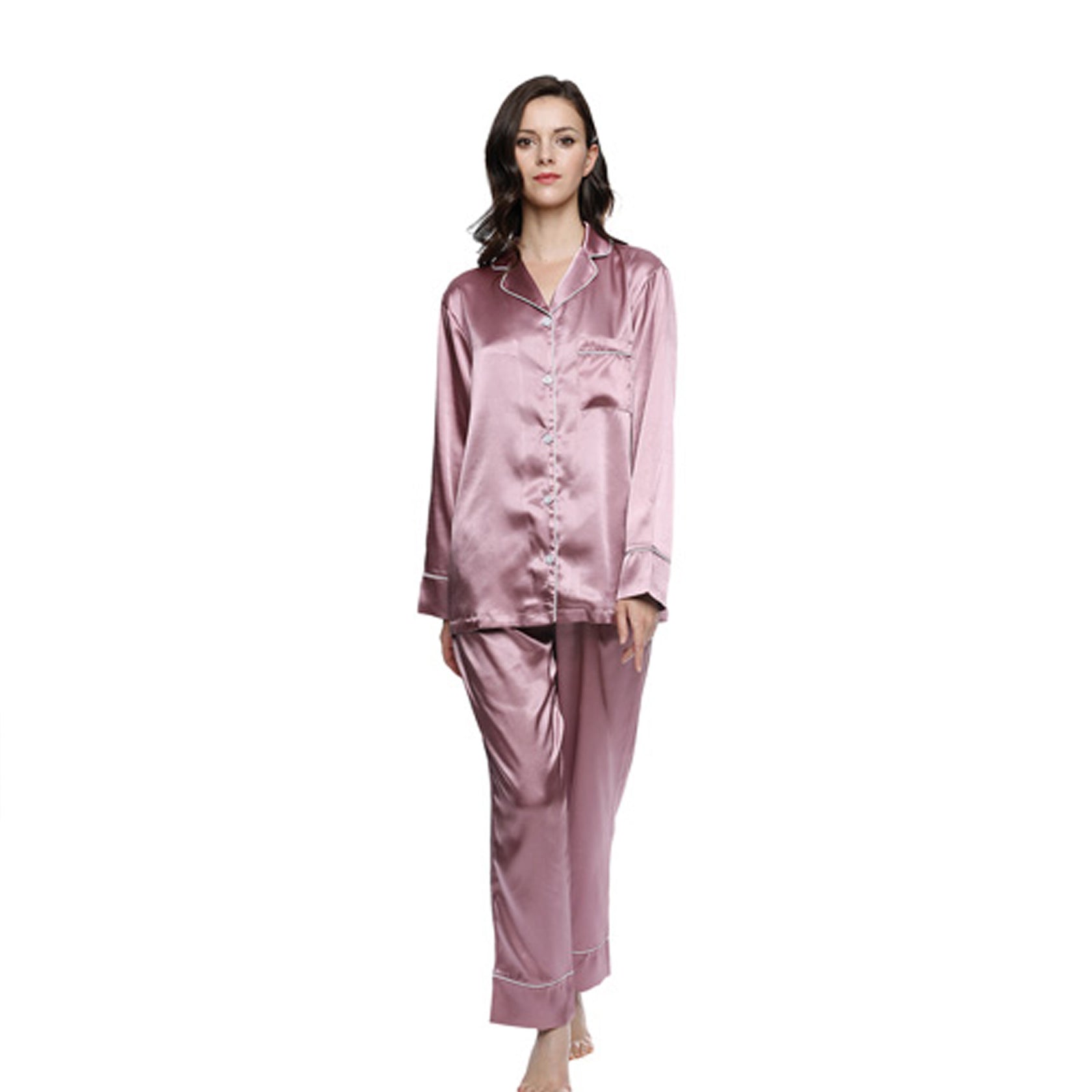 Pajama Pant Set in Matte Satin - Mauve Fabric – PrettyRobes.com