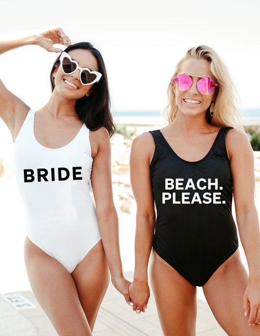 Bride, Beach Please Bachelorette Bride Swimsuits
