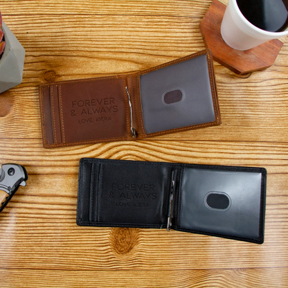 Engraved Gift for Him - Custom Leather Wallet for Father's Day Gifts