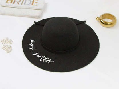 Personalized Mrs Black Felt Floppy Bridal Hat Beach Hat