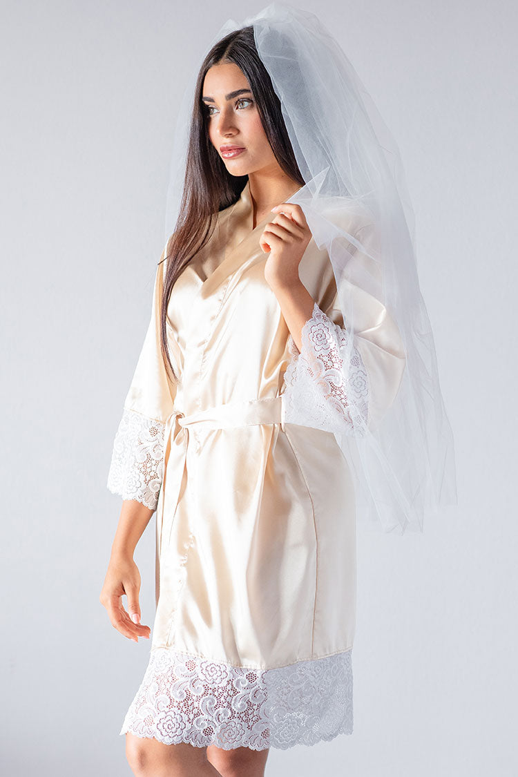 Champagne Lace Bridal Robe - Lace Bridesmaid Robes – Lace Satin Robes – Lace Kimono Robes – Lace Wedding Robes - Wedding Gifts - Bridal Gifts - Bridesmaid Gifts - PrettyRobes