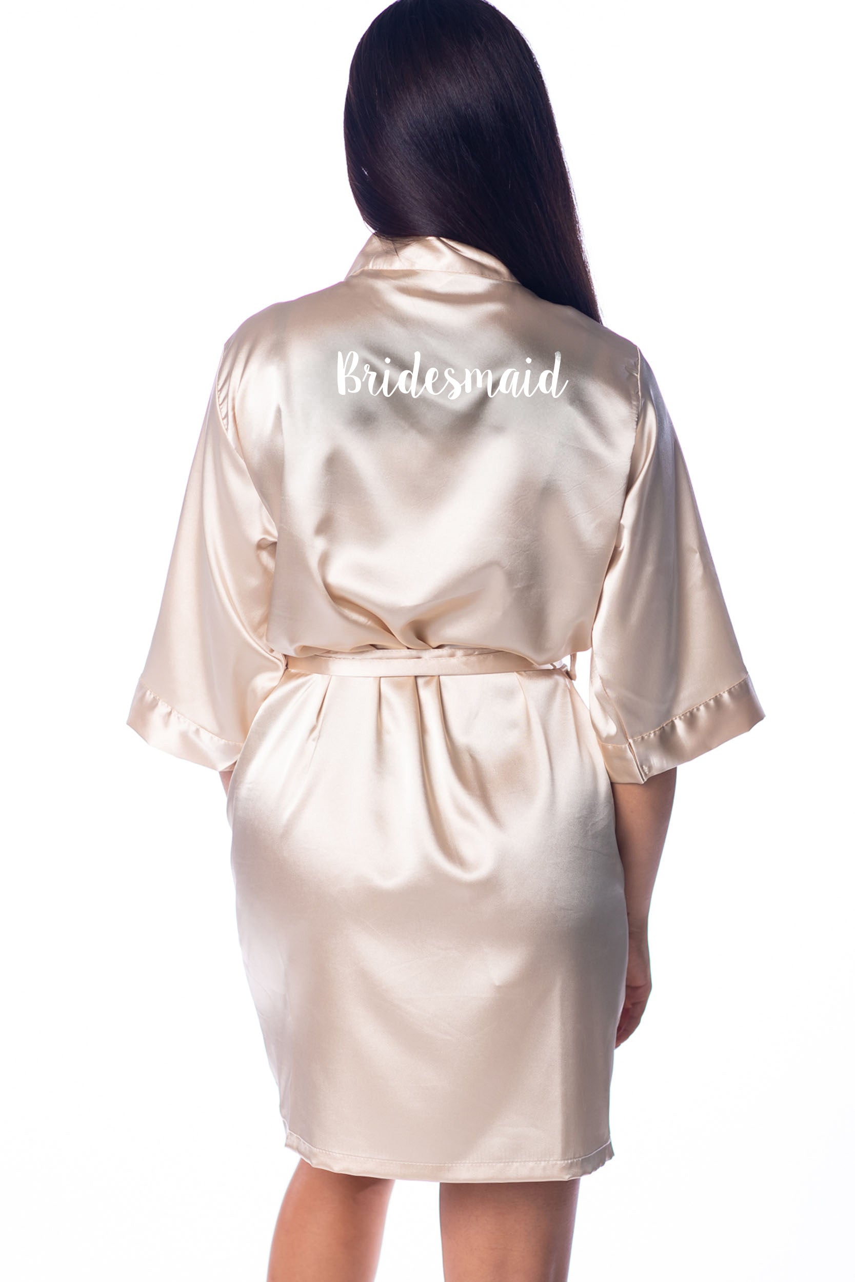 S/M "Bridesmaid" Champagne Satin Robe - Sweetpea in White (Clearance Item)