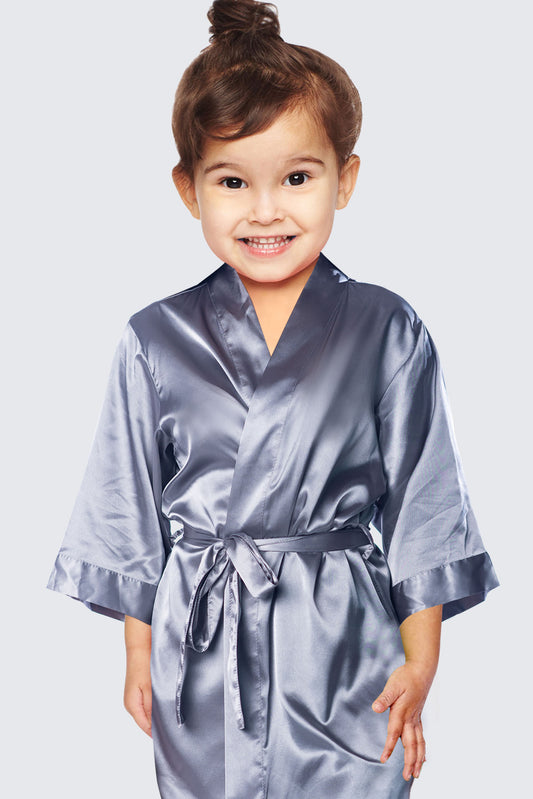 Charcoal Satin Kimono Bridal Robe Junior - Bridesmaid Robe - Affordable Robe - Wedding Gift - Bridal Gift - Bridesmaid Gift - Satin Robe - Kimono Robe – PrettyRobes