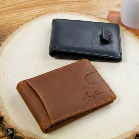 Engraved Gift for Him - Custom Leather Wallet for Father's Day Gifts