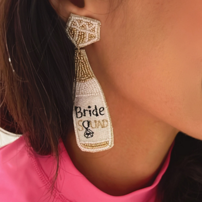 Gold Bride Squad Wine Bottle Earrings