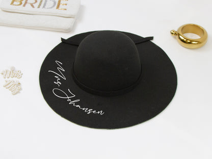 Custom Wedding Black Felt Sun Hat