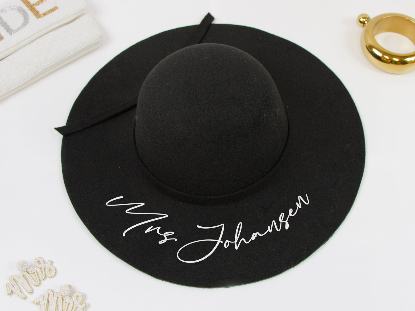 Custom Wedding Black Felt Sun Hat