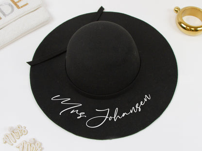 Custom Wedding Black Felt Sun Hat