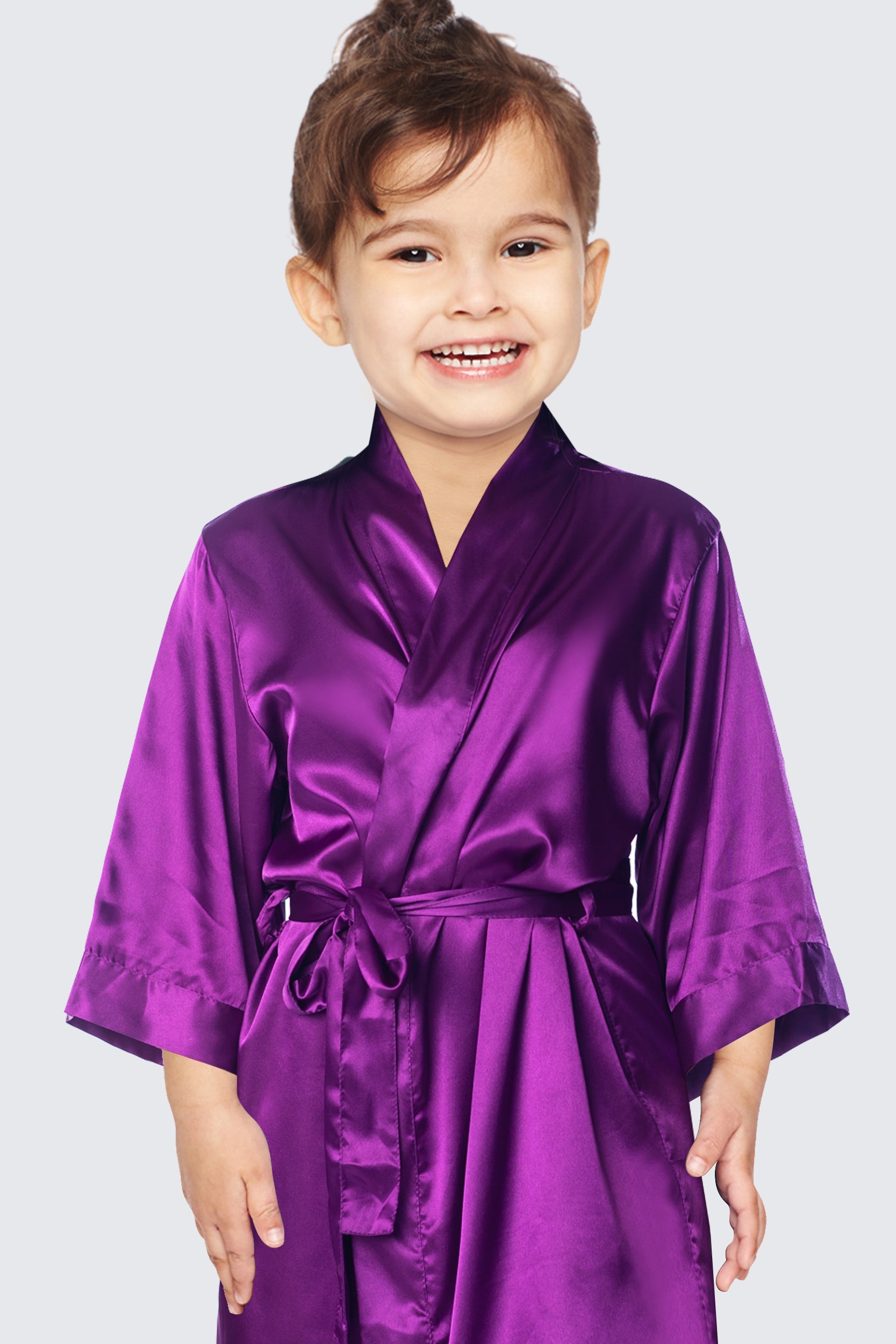 Egg Plant Satin Kimono Robe Kids size - Purple Bridal Robe - Bridal Robe - Bridesmaid Robe - Purple Robe - PrettyRobes