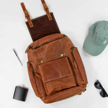 Engraved Leather Backpack for Men
