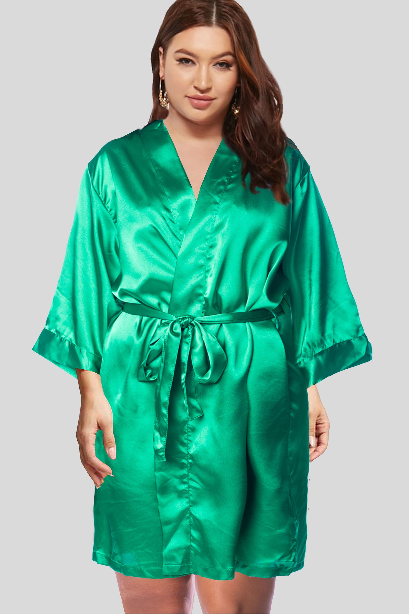 Emerald Satin Kimono Robe adult front