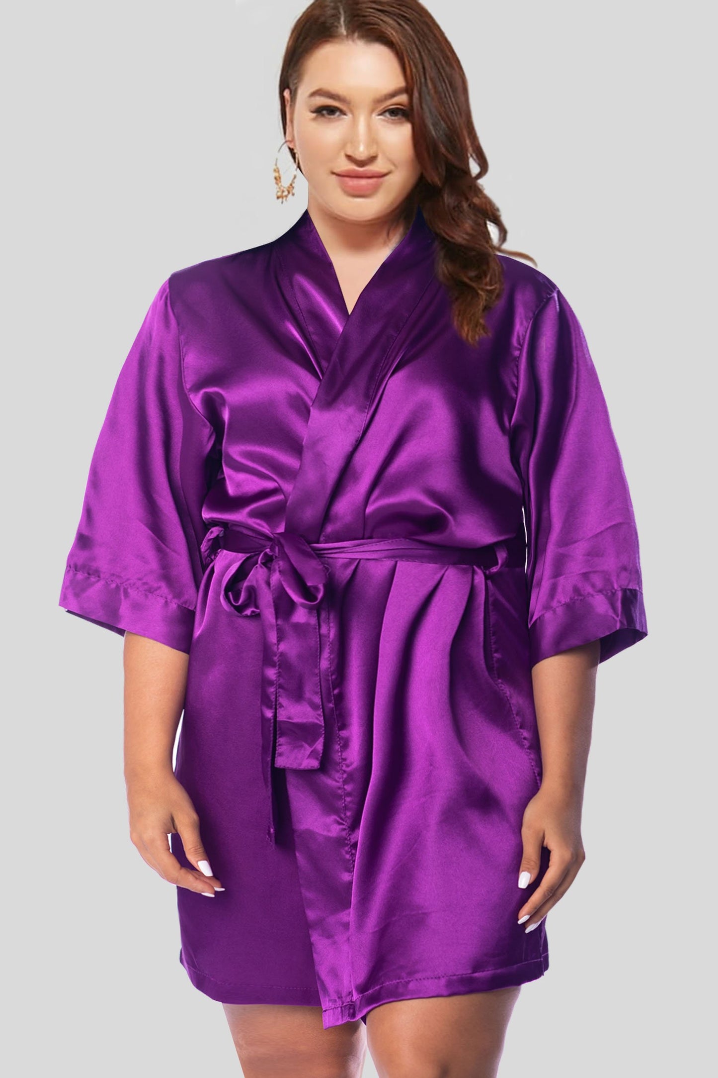Egg Plant Satin Kimono Robe Plus Size - Purple Bridal Robe - Bridal Robe - Bridesmaid Robe - Purple Robe - PrettyRobes