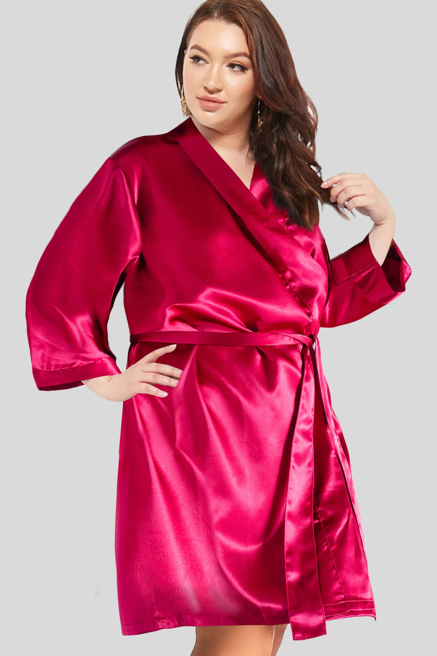 Burgundy Satin Kimono Bridal Robe XL - Bridesmaid Robe - Affordable Robe - Wedding Gift - Bridal Gift - Bridesmaid Gift - Satin Robe - Kimono Robe – PrettyRobes