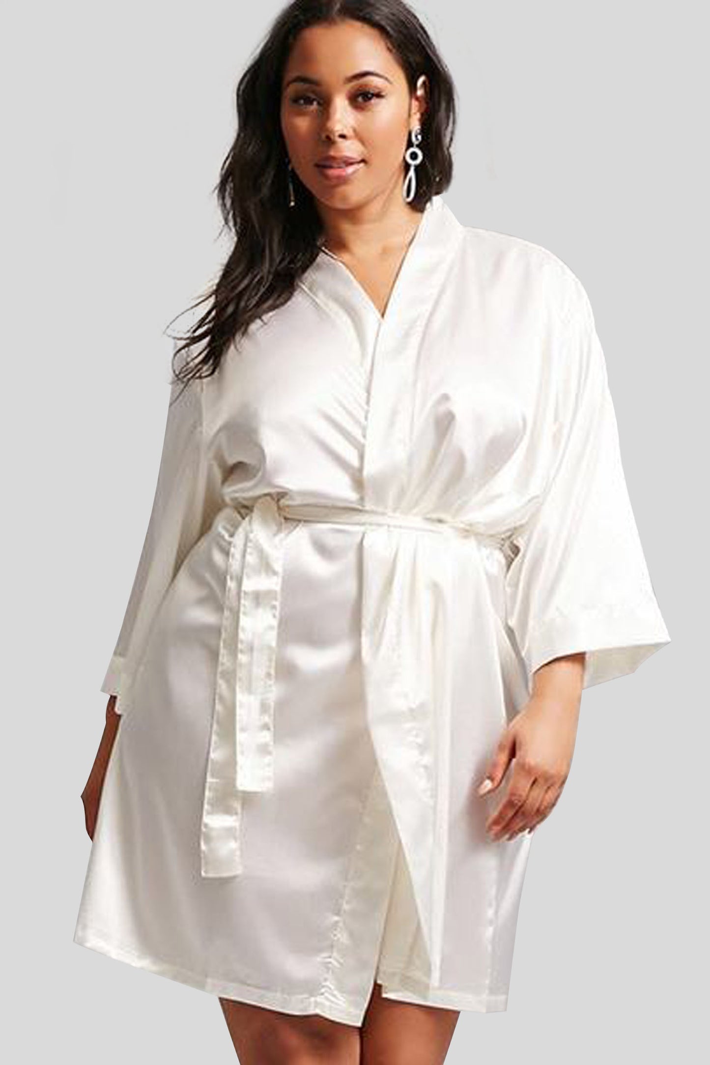 Ivory Satin Kimono Robe Plus Size - Bridal & Bridesmaid Robes Wedding Gift - Bridal Gift - Bridesmaid Gift - Kimono Robe - Satin Robe - Kimono Satin Robe - PrettyRobes