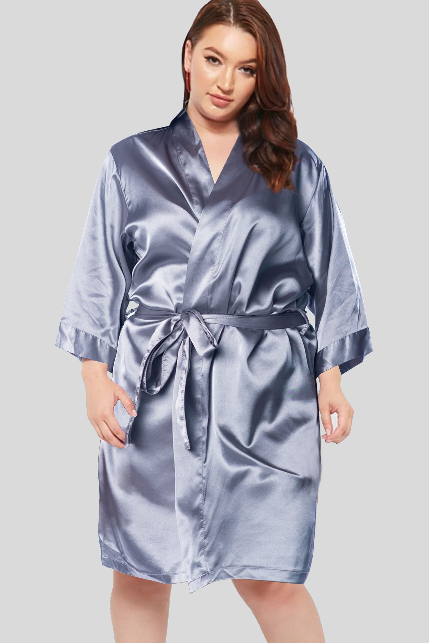 Charcoal Satin Kimono Bridal Robe XL - Bridesmaid Robe - Affordable Robe - Wedding Gift - Bridal Gift - Bridesmaid Gift - Satin Robe - Kimono Robe – PrettyRobes