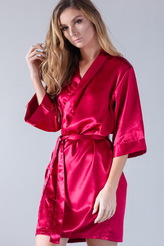 Burgundy Satin Kimono Bridal Robe Customizable Bridesmaid Gift
