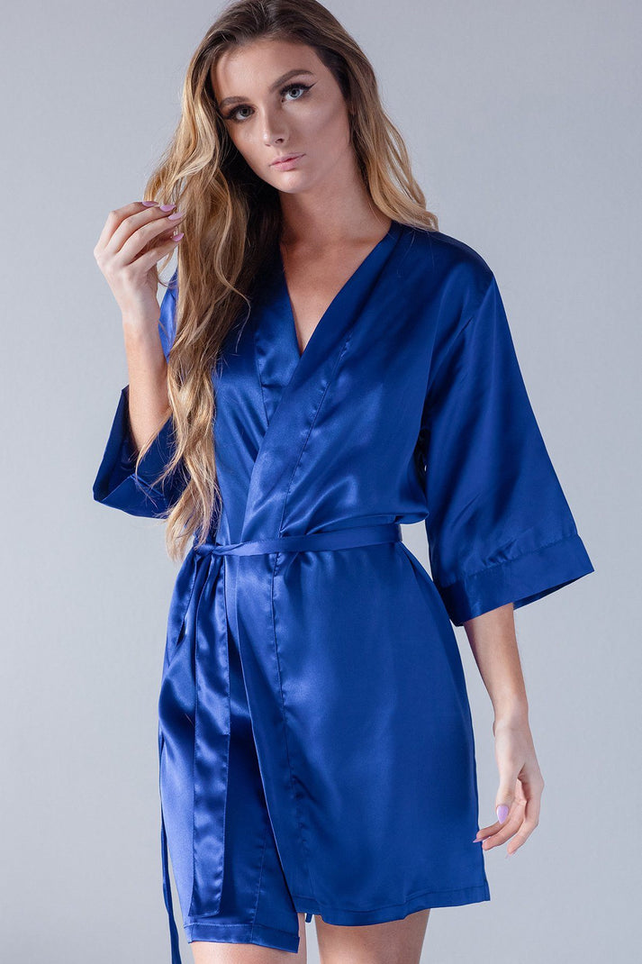 Royal Blue Satin Kimono Robe - Kimono Satin Robes – PrettyRobes.com