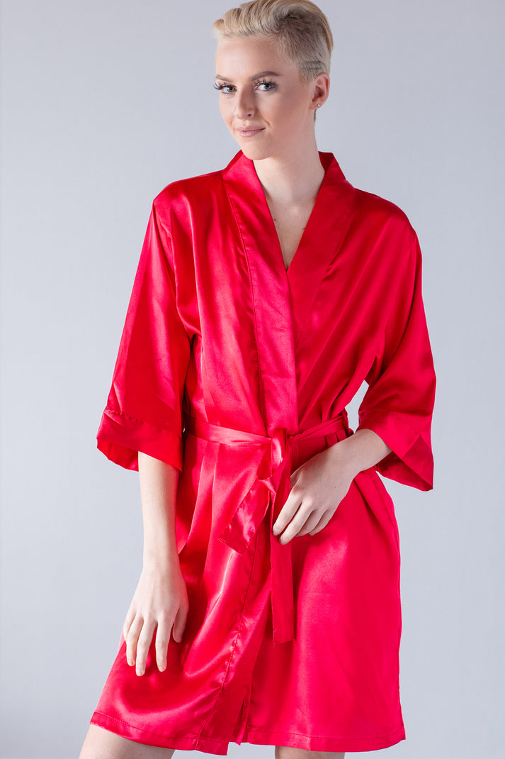 Red Satin Kimono Robe - Kimono Bridal Robe – PrettyRobes.com