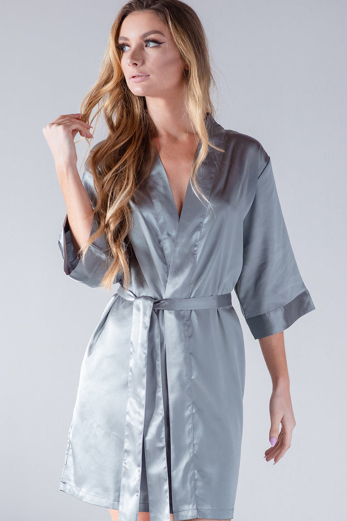 Charcoal Satin Kimono Bridal Robe - Bridesmaid Robe - Affordable Robe - Wedding Gift - Bridal Gift - Bridesmaid Gift - Satin Robe - Kimono Robe – PrettyRobes